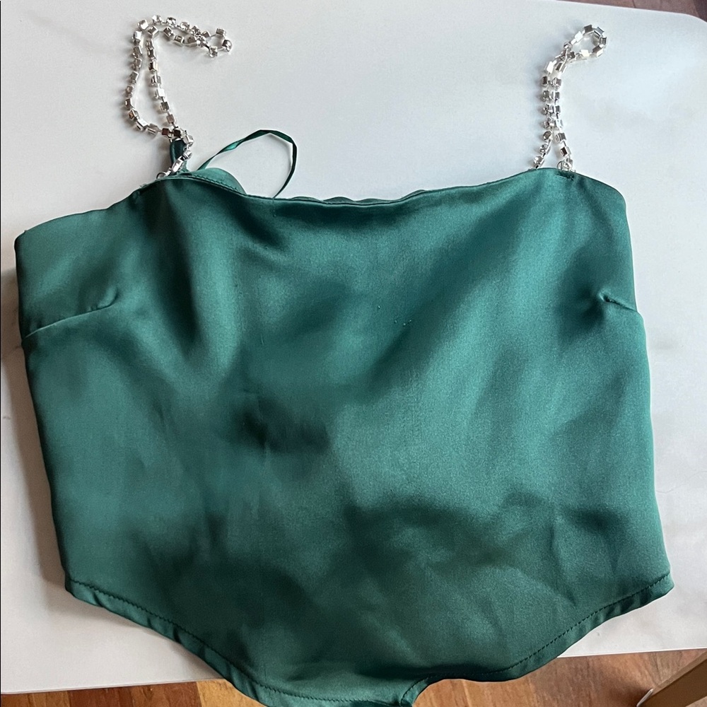 Garage Green Satin Camisole with Chain Straps